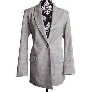 Women's Classic Retro Plaid Mini Houndstooth 1 Button Career Blazer - Small